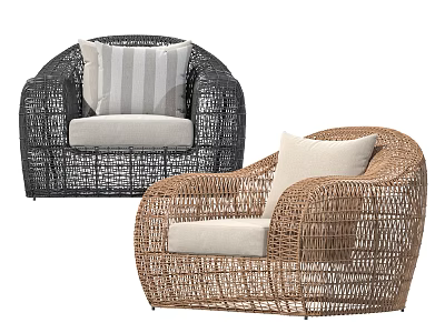 Stylish Outdoor Sofa with Woven Rattan Design Black and Brown with Light Cushions 3d model