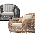 Stylish Outdoor Sofa with Woven Rattan Design Black and Brown with Light Cushions