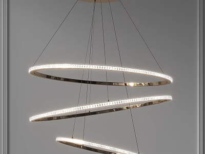 Modern Hanging Chandelier Featuring Three Circular Rings With LED Light Strips 3d model
