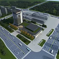 Modern Office Building Complex With Greenery Roads Vehicles And Surrounding Infrastructure 3d model