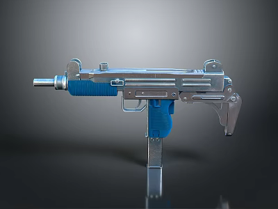 Silver Submachine Gun With Blue Grip Metal Body And Modern Design 3d model