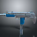 Silver Submachine Gun With Blue Grip Metal Body And Modern Design