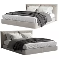 Modern Double Bed Design With Gray Headboard White Sheets And Gray Blanket