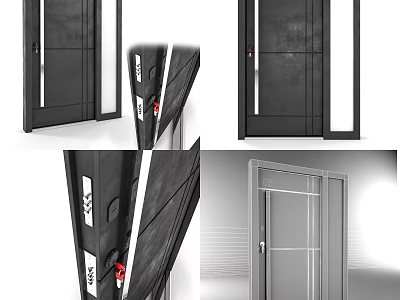 Modern Black Hinged Door With Glass Panel And Stainless Steel Lock 3d model