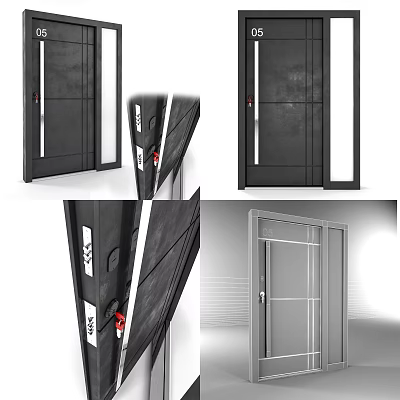Modern Black Hinged Door With Glass Panel And Stainless Steel Lock 3d model