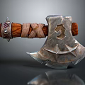 Fantasy Battle Axe With Wooden Handle Leather Wrap And Carved Star Blade
