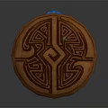 Ornate Brown Decorative Scroll With Intricate Carved Patterns Central Blue Gemstone And Dark Ends