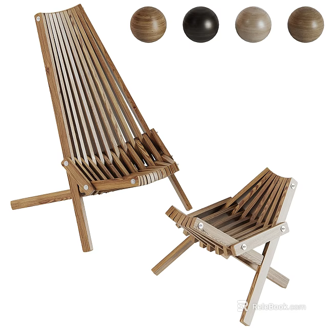 Wooden Outdoor Chairs With Slatted Back Seat And Cross Leg Design 3d model 