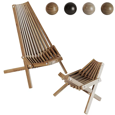 Wooden Outdoor Chairs With Slatted Back Seat And Cross Leg Design 3d model