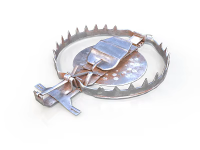 Heavy Duty Metal Animal Trap With Serrated Edges And Spring Mechanism 3d model