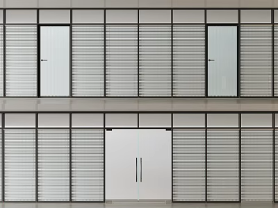 Modern Slatted Partition Design With Double Layer Structure And Glass Doors 3d model