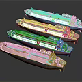 Water Transport Ship Models in Various Colors Neatly Arranged Together