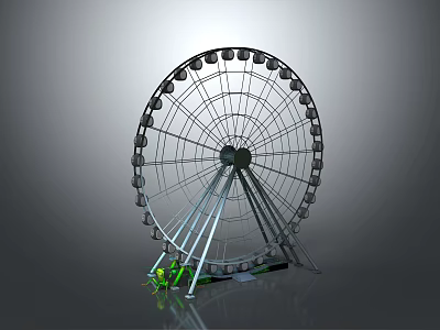 Modern Ferris Wheel Structure Featuring Metal Framework And Green Base Details 3d model