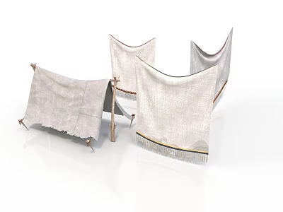 Light Gray Fabric Screens With Wooden Frames And Decorative Fringes For Scene Components 3d model