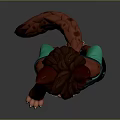 3D Feline Character With Brown Red Fur Green Top And Black Shorts