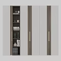 Modern Wooden Wardrobe With Sliding Mirror Doors And Side Bookshelf Decorations