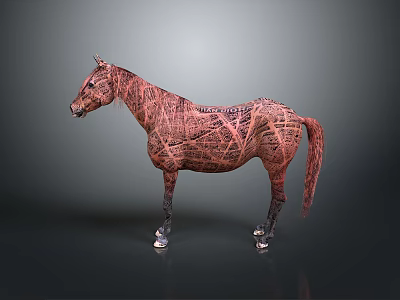 Reddish Brown Horse Sculpture With Newspaper Text Pattern On Gray Background 3d model