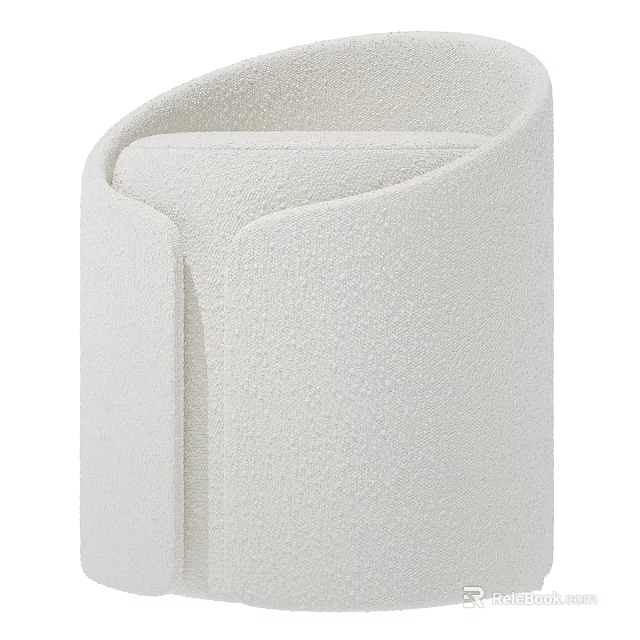 Modern White Upholstered Ottoman With Curved Design And Textured Surface 3d model 
