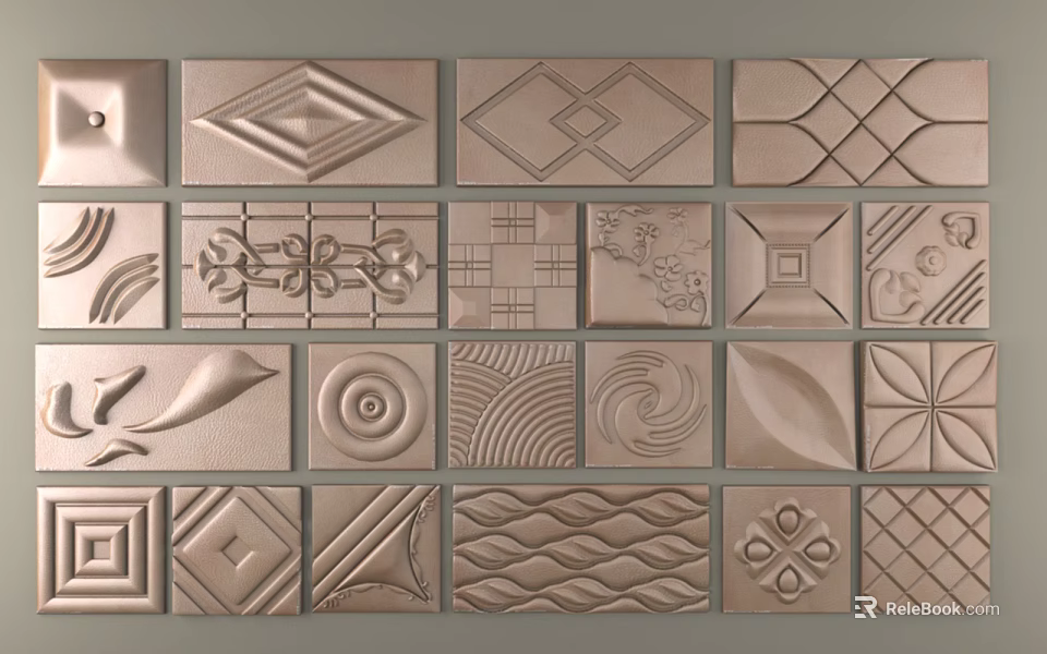 Soft Upholstered Wall Panels Featuring Geometric Floral And Swirl Design Patterns 3d model 