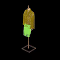 Mannequin Wearing Black Suit And White Shirt Standing On Silver Square Base Against Blue Background