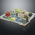 Cartoon Miniature City Scene With Colorful Buildings Streets And Green Trees