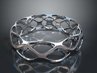 Modern Metallic Bracelet With Hollow Geometric Pattern And Smooth Shiny Surface 3d model