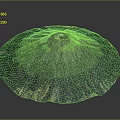 Aerial View Of Circular Volcanic Crater With Lush Green Vegetation And Central Peak
