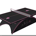 Black and Pink Table Tennis Table with Net Curved Legs and Decorative Graphics