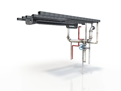 Heavy Duty Industrial Equipment With Metal Pipes Valves And Structural Framework 3d model
