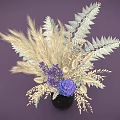 Black Vase With Purple Hydrangea Lavender Dried Wheat And Silver Fern Leaves