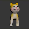 Cute Yellow And White Cartoon Cat Figurine With Striped Tail And Pink Cheeks