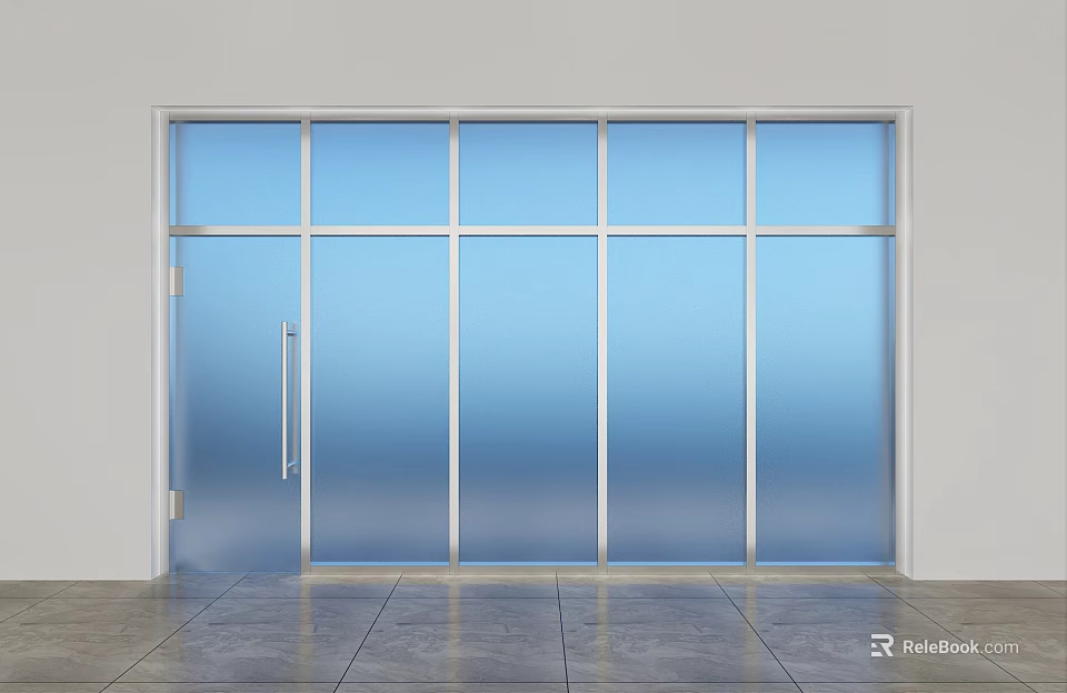 Frosted Glass Door With White Frame And Gray Tile Floor In Modern Interior 3d model 