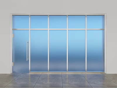 Frosted Glass Door With White Frame And Gray Tile Floor In Modern Interior 3d model