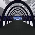 Modern Arched Tunnel Structure With LED Screen And Black Carpet 3d model