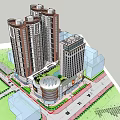 3D Model of High Rise Residential Buildings with Commercial Structure and Road Greenery