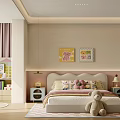 Cheerful Kids Room Interior With Wall Art Stuffed Toys Bookshelf Nightstands And Curtains