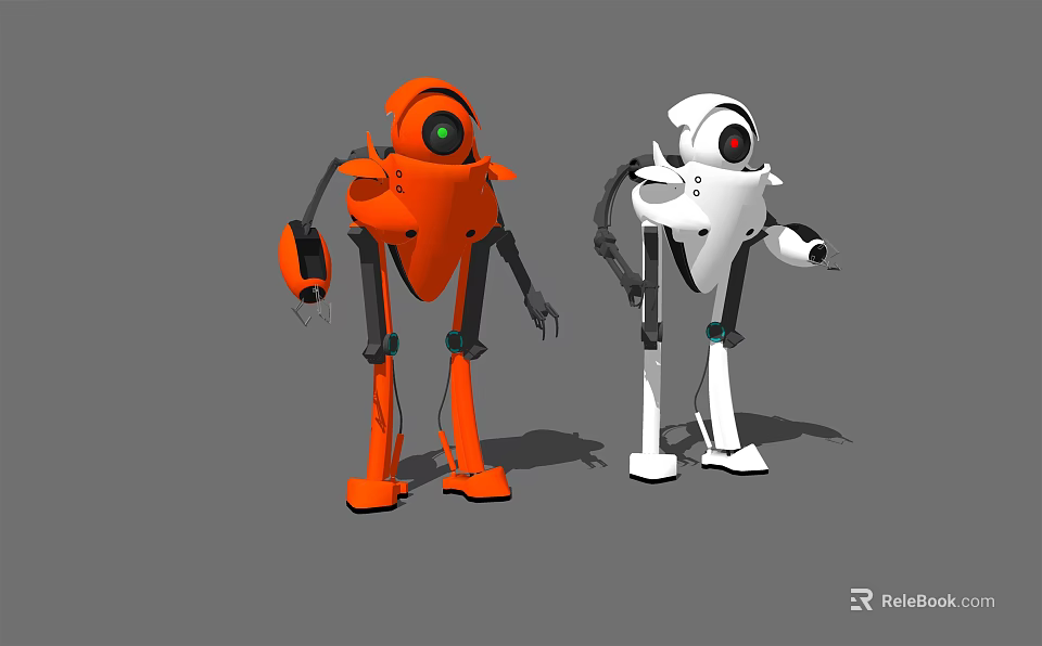 Smart Robots In Orange And White With Modern Design Features 3d model 