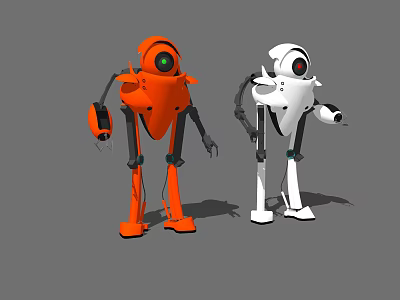 Smart Robots In Orange And White With Modern Design Features 3d model