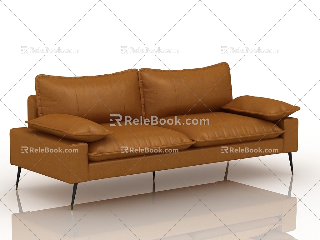 Double sofa leather sofa 3d model