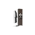 Stylish Bathroom Essentials Soft Bathrobes And Rolled Towels On Wooden Storage Racks