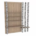 Wooden Shelving Unit With Birch Tree Trunk Supports And Natural Wood Texture Shelves