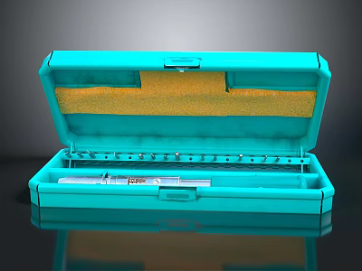 Professional Hardware Tools Set in Blue Open Toolbox with Yellow Lining 3d model