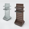 Gray And Brown Multi Tier Display Shelves With Hooks For Retail 3d model