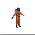 3D Space Pilot Character In Orange Jumpsuit With Black Helmet Goggles And Chest Insignia