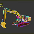 Detailed Yellow Komatsu 200 Tracked Excavator With Front Bucket And Operator Cab