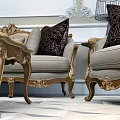Beige Sofa Coffee Table Set With Golden Frame Decorative Pillows And Side Table Lamps