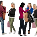 Group of People Shopping Together Choosing Clothes and Holding Bags