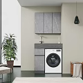 Modern Bathroom Vanity With Stone Countertop Mirror Cabinet And Washing Machine