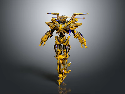 Futuristic Yellow Sci Fi Robot Design With Detailed Mechanical Armor Elements 3d model