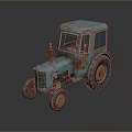Vintage Turquoise Rusty Tractor Model With Large Wheels On Dark Background And Reflection 3d model